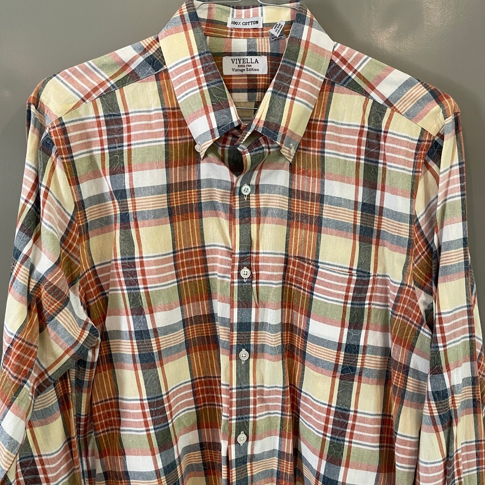 Viyella Vintage Edition Mens XL Plaid Button Down Shirt 100% Cotton Multi-Color